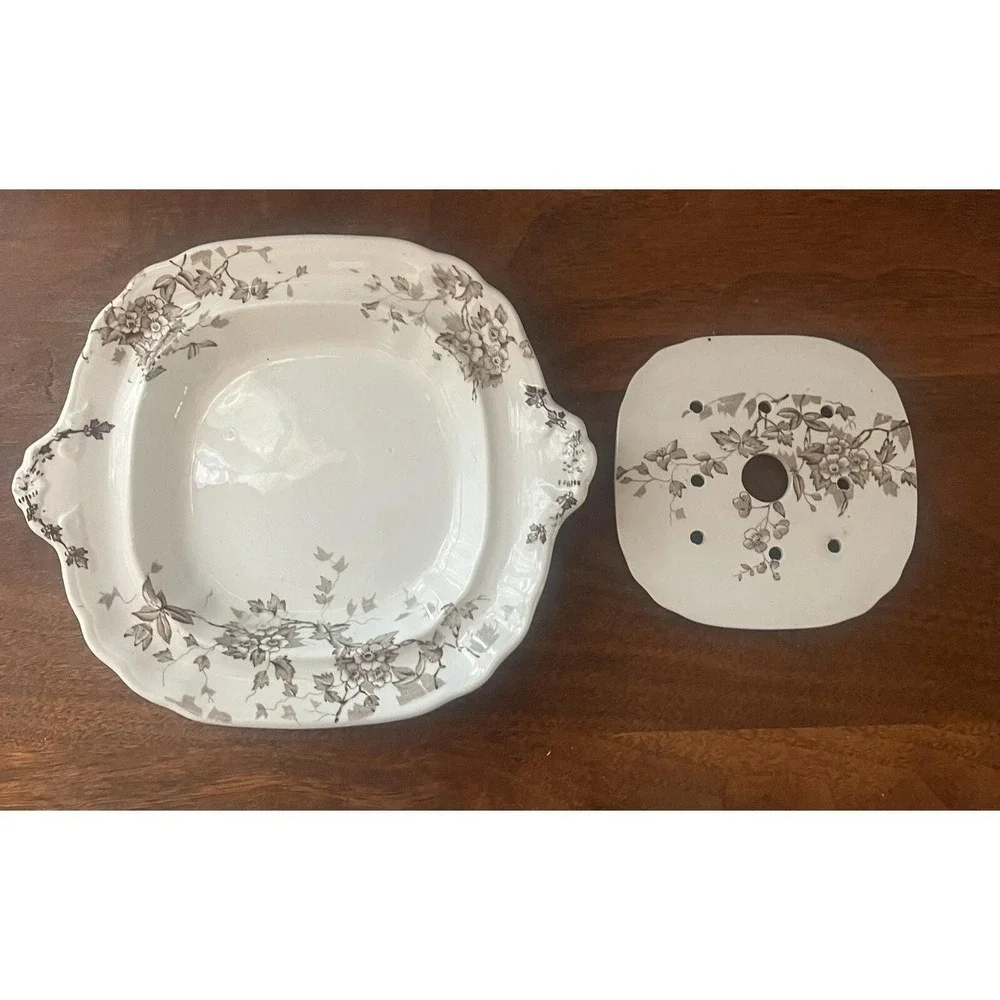 Wedgwood Celia Butter Dish With Strainer Rare Brown Semi-Porcelain